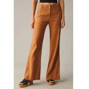 Anthropologie Maeve The Naomi Ponte Wide Leg Flare Pants Sz 14 Rust Brown